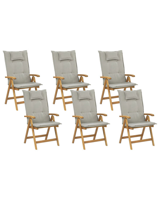Set of 6 Garden Chairs with Cushions JAVA Acacia Wood Taupe
