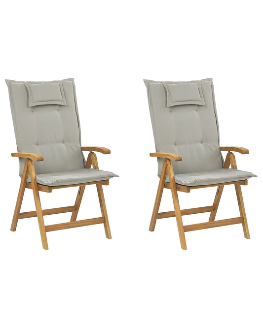 Set of 2 Garden Chairs with Cushions JAVA Acacia Wood Taupe