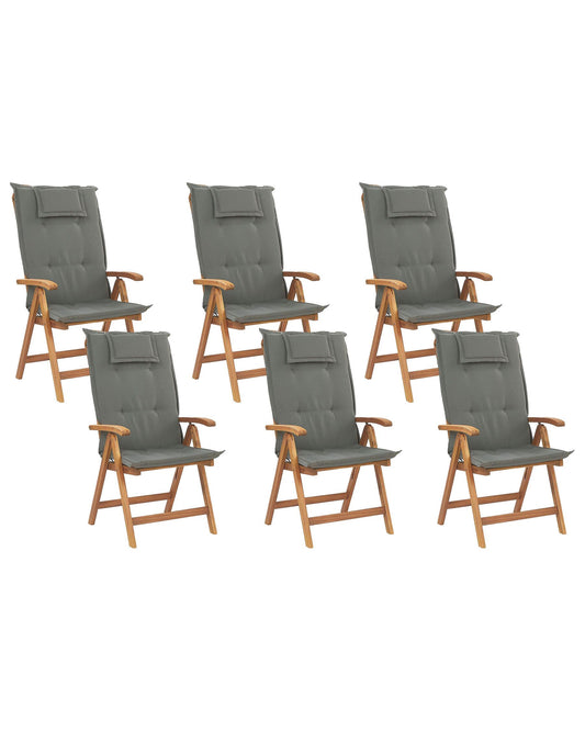 Set of 6 Garden Chairs with Cushions JAVA Acacia Wood Graphite Grey