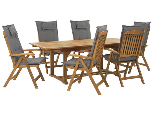 Garden Dining Set 6 Seater JAVA with Cushions Acacia Wood Graphite Grey