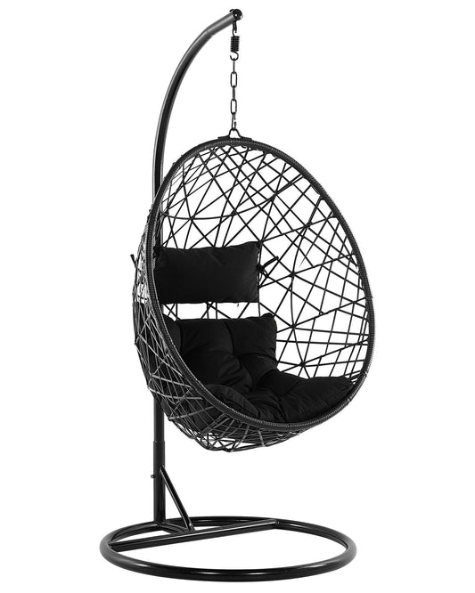 Hanging Chair with Stand ALATRI PE Rattan Black