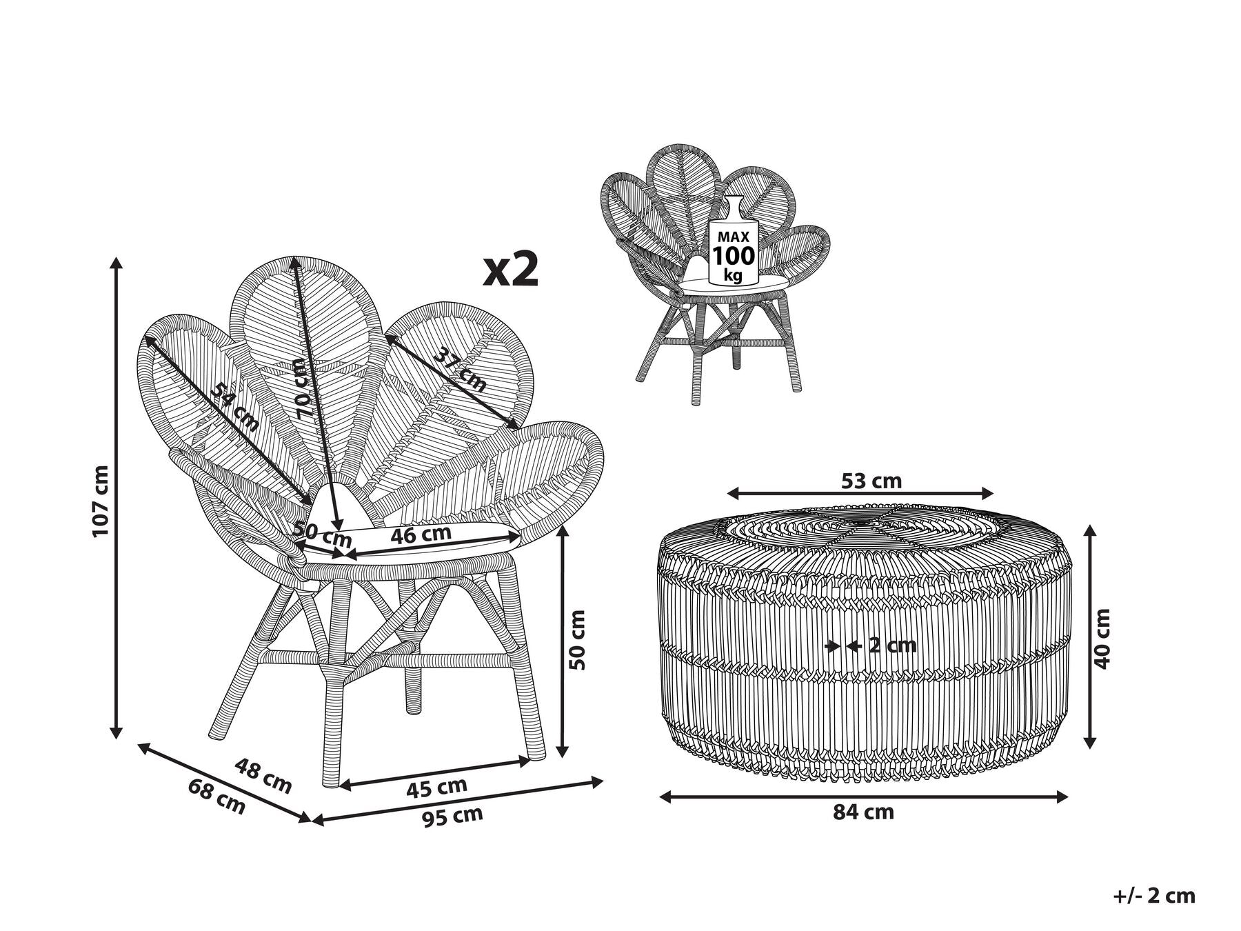 Bistro Set with Cushions FLORENTINE / LIMNI Rattan Beige
