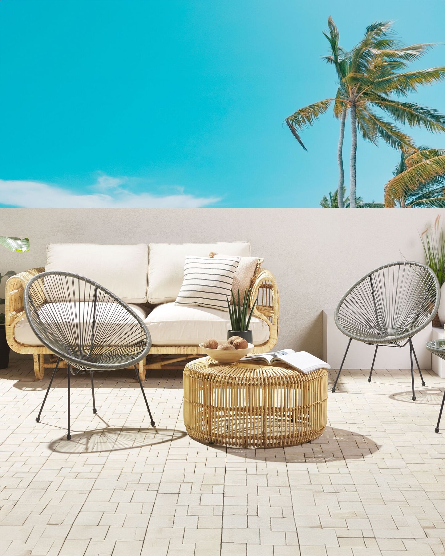 Set of 2 Garden Chairs Rattan Dark Grey