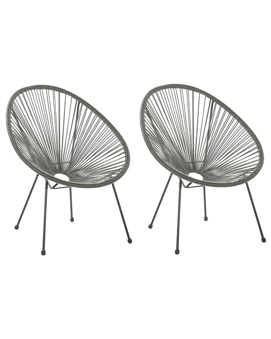 Set of 2 Garden Chairs Rattan Dark Grey