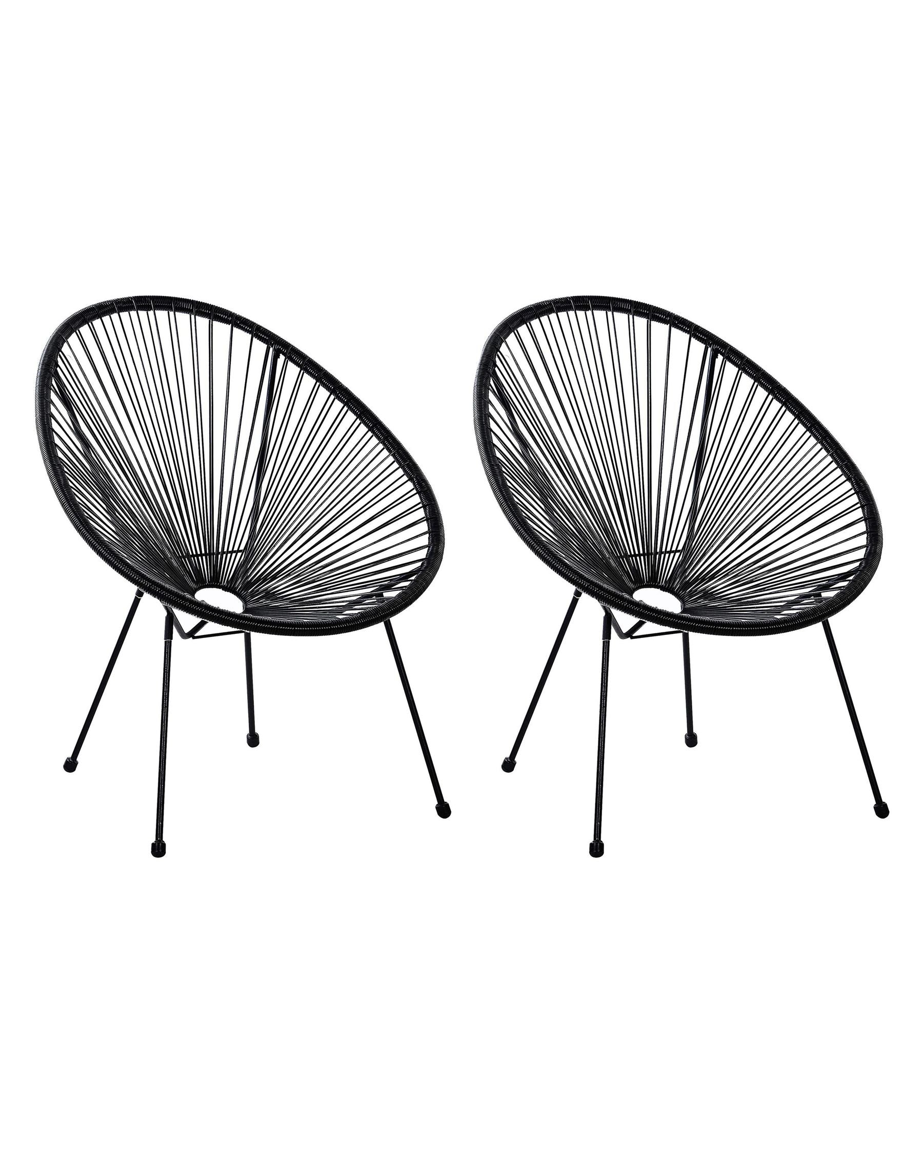 Set of 2 Garden Chairs ACAPULCO II PE Rattan Black