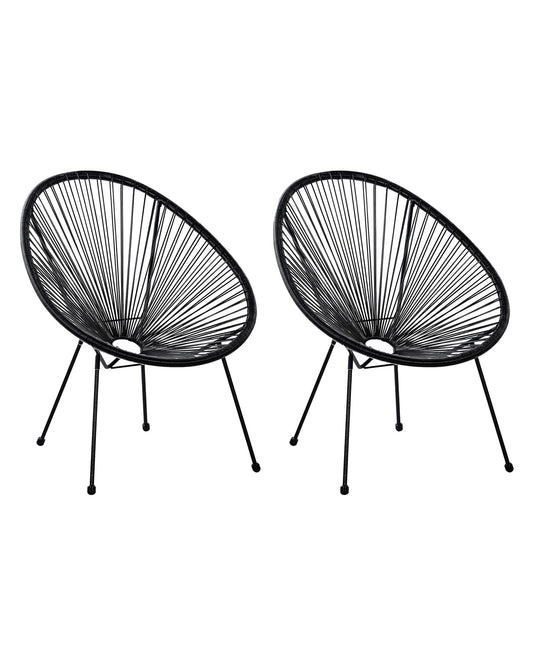 Set of 2 Garden Chairs ACAPULCO II PE Rattan Black