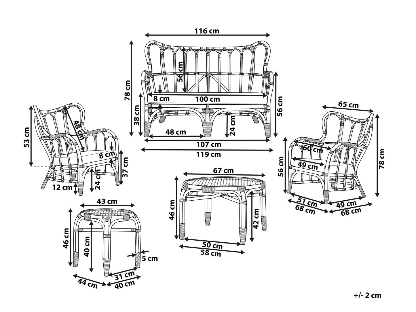 Garden Lounge Set with Table 4 Seater BRINDISI Rattan Natural