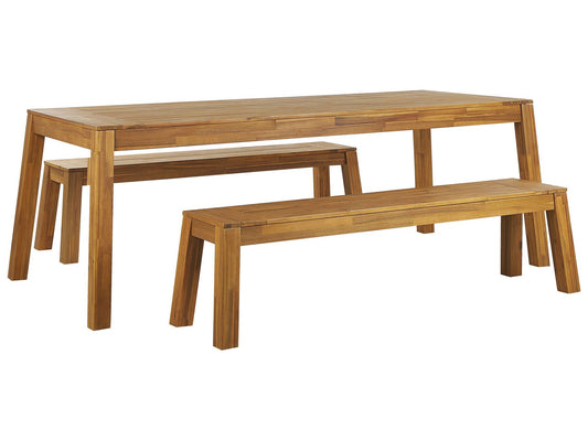 Garden Dining Set with Benches 6 Seater LIVORNO Acacia Wood Brown
