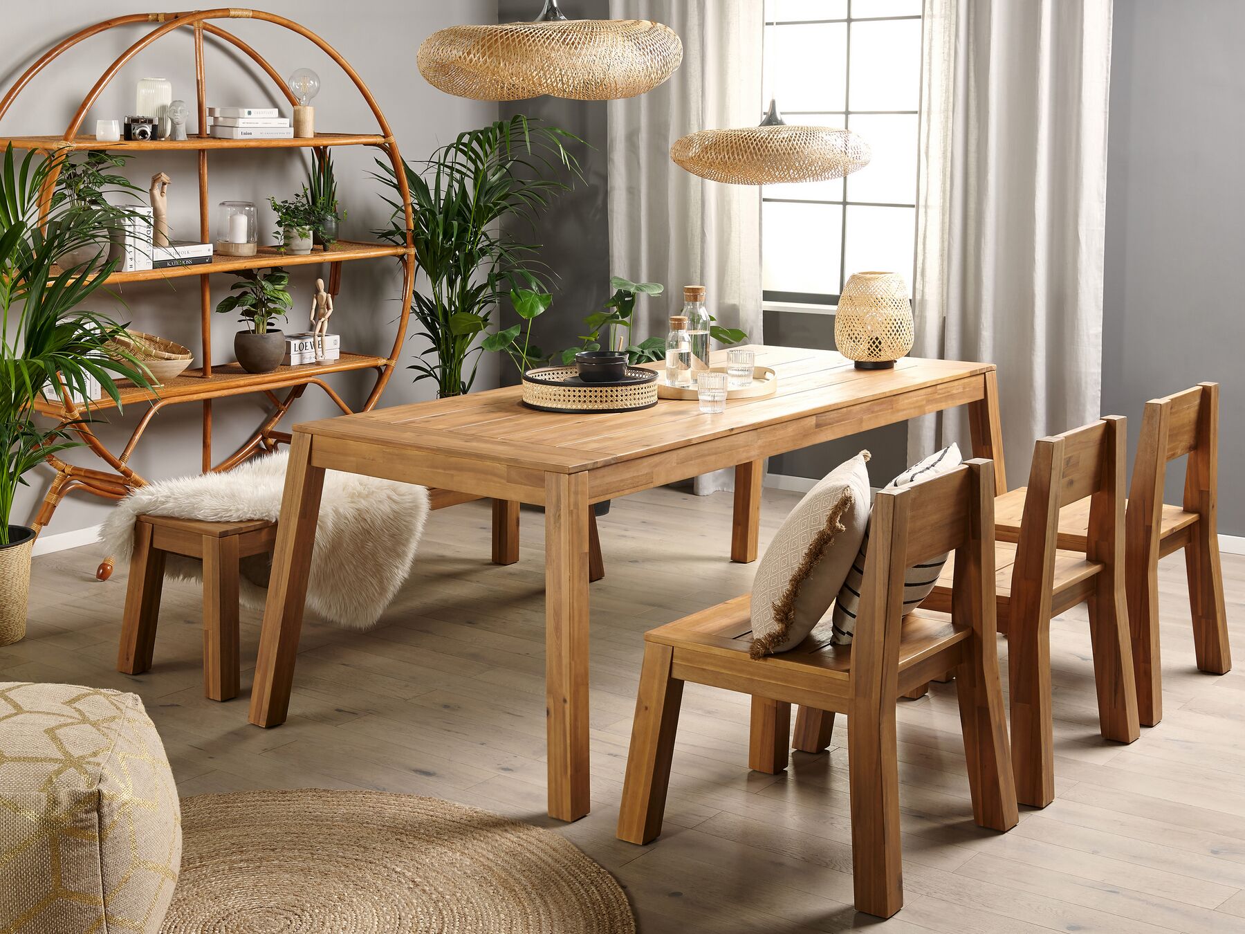 Garden Dining Set 6 Seater LIVORNO Acacia Wood Brown