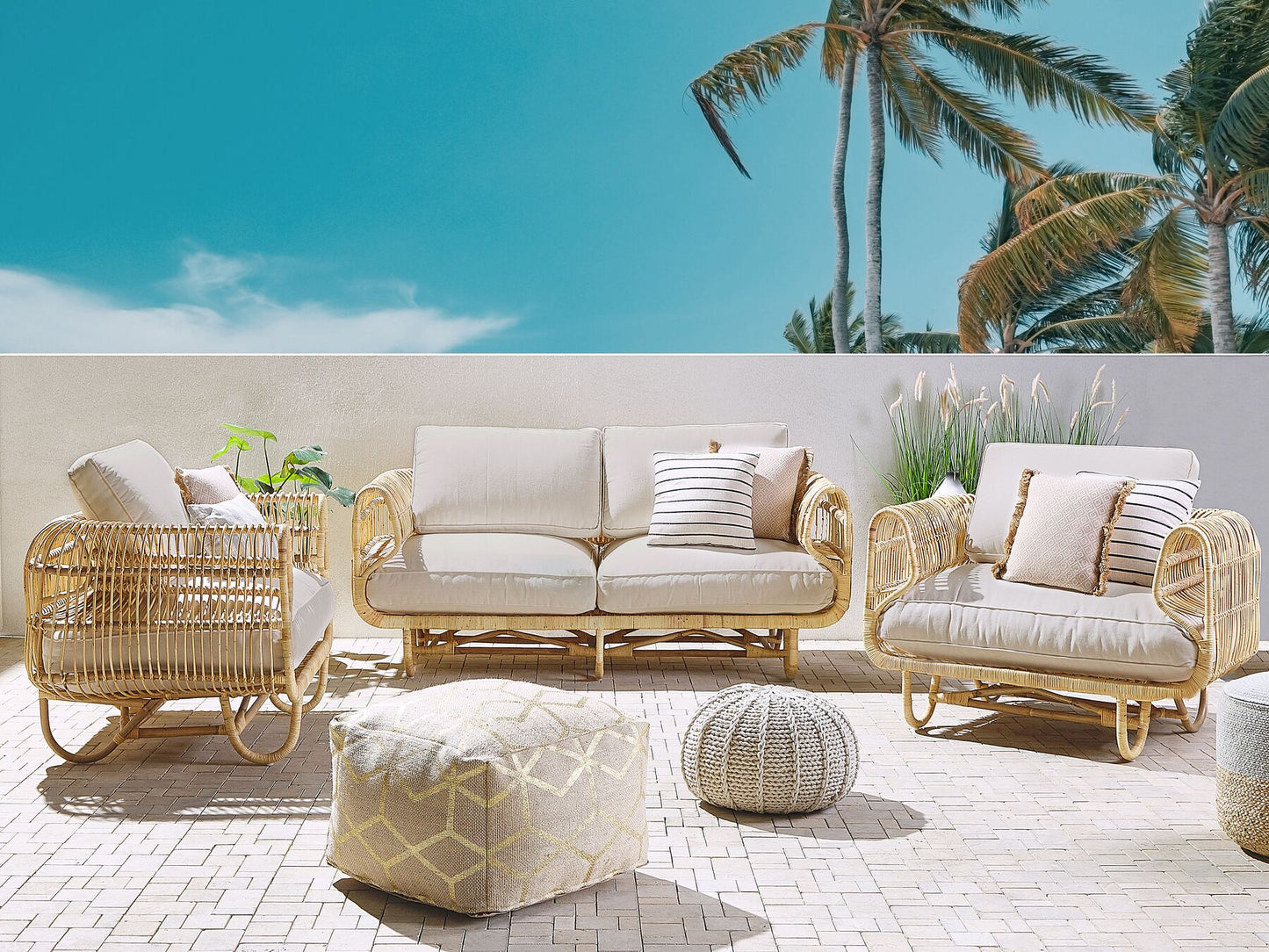 Garden Sofa Set 4 Seater Rattan Beige