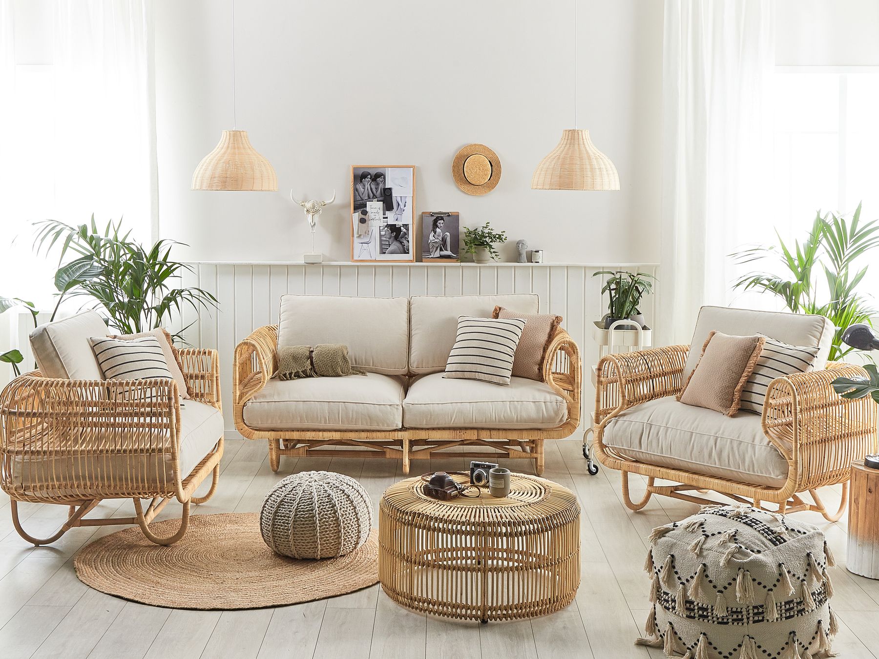 Garden Lounge Set with Table 5 Seater DOLCEDO/LIMNI Rattan Beige