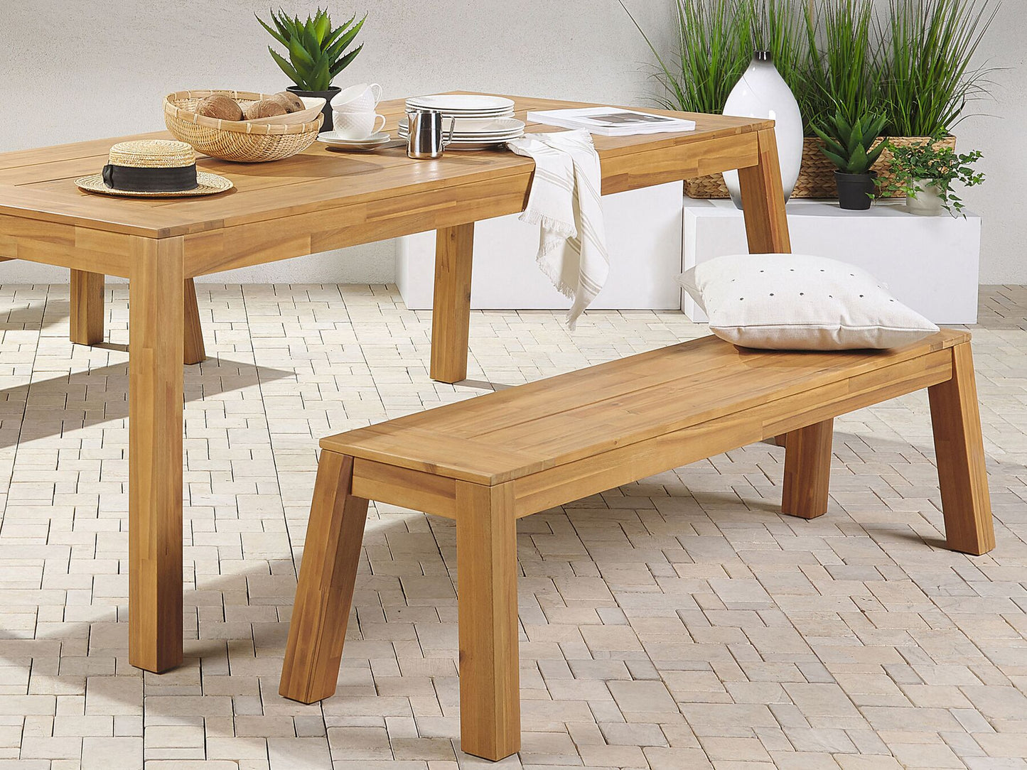 Garden Dining Set 6 Seater LIVORNO Acacia Wood Brown