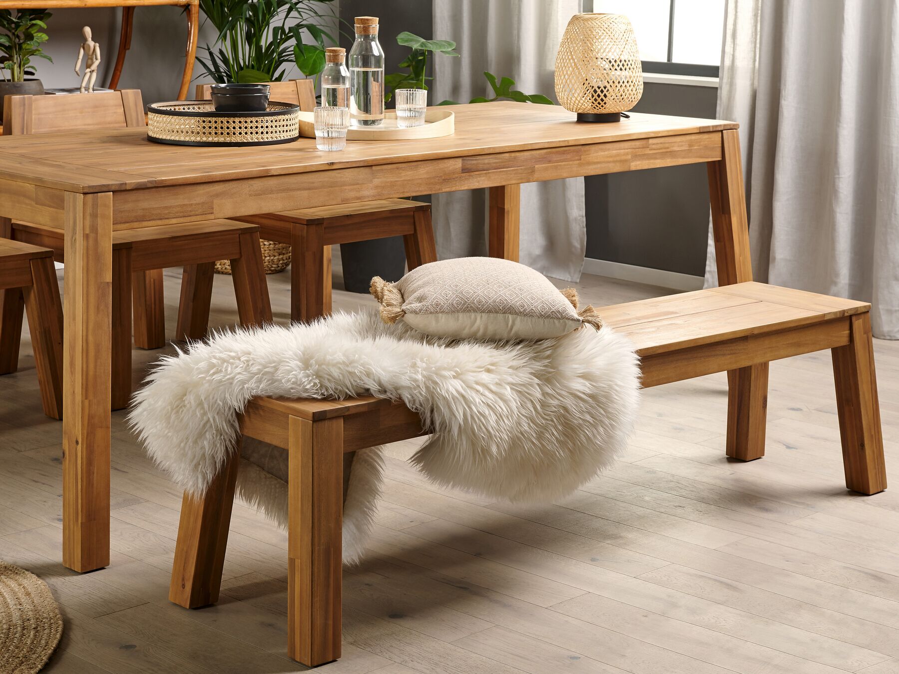 Garden Dining Set 6 Seater LIVORNO Acacia Wood Brown