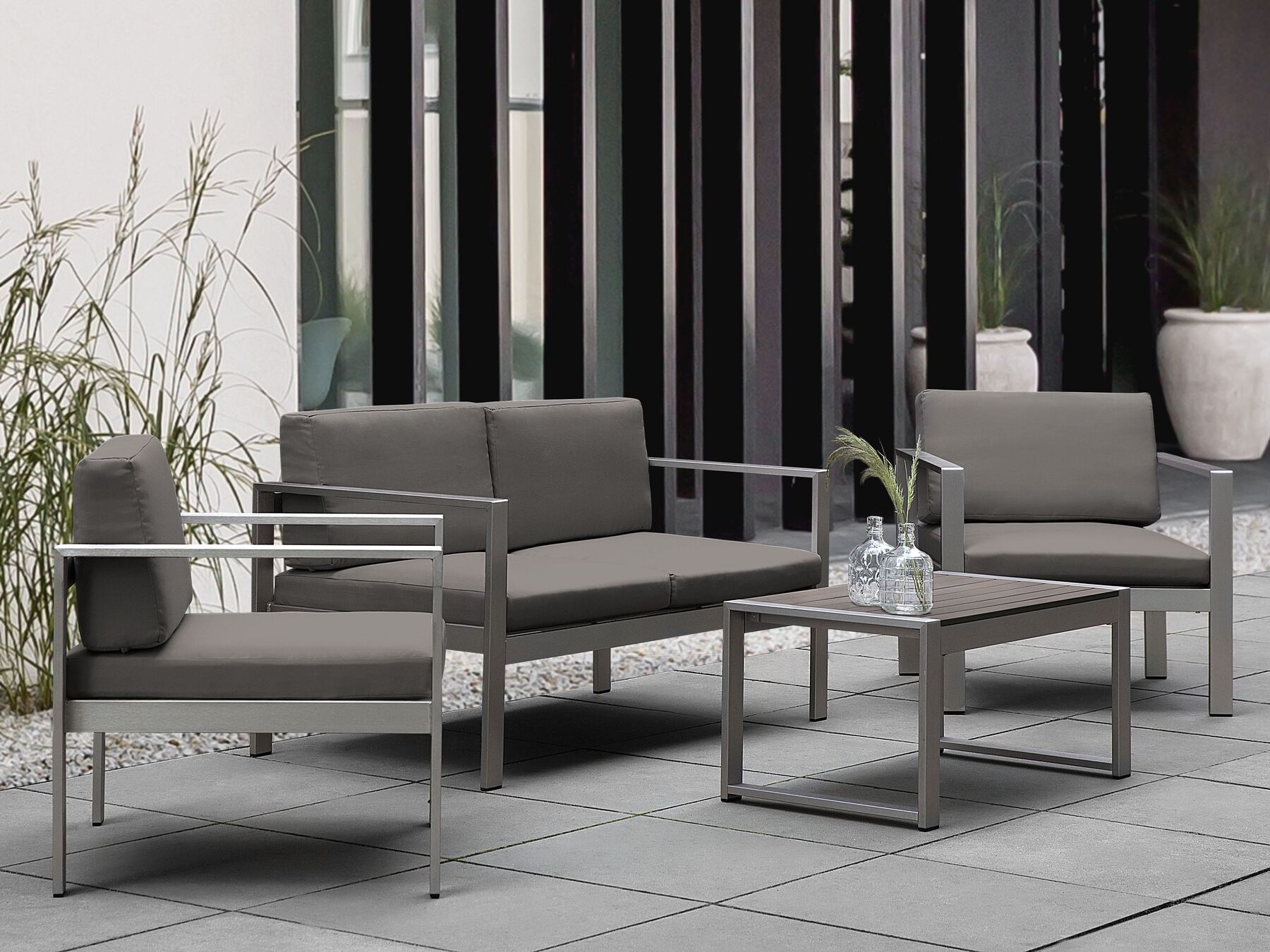 Garden Lounge Set with Table 4 Seater SALERNO Metal Dark Grey