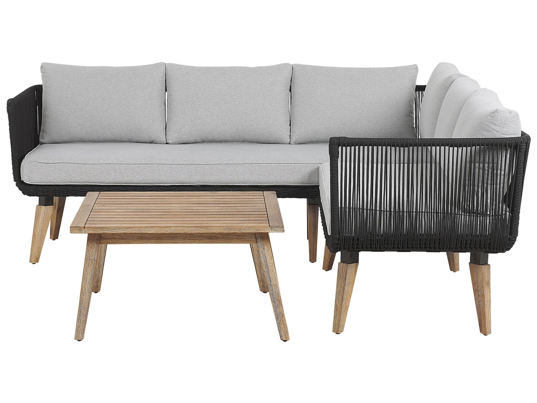 Garden Corner Sofa with Table 5 Seater ALCAMO Left Hand Acacia Wood Black
