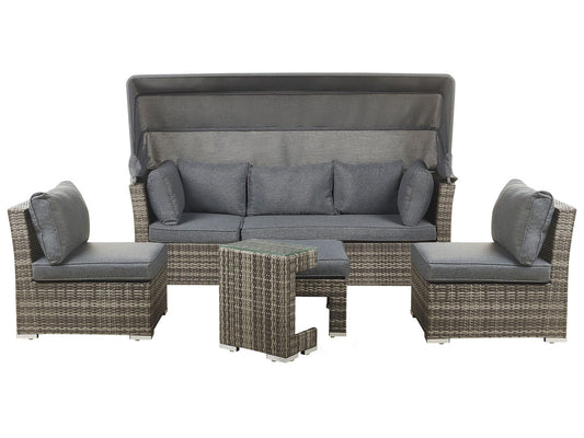 Garden Lounge Set with Table 6 Seater CORTE Modular PE Rattan Dark Brown