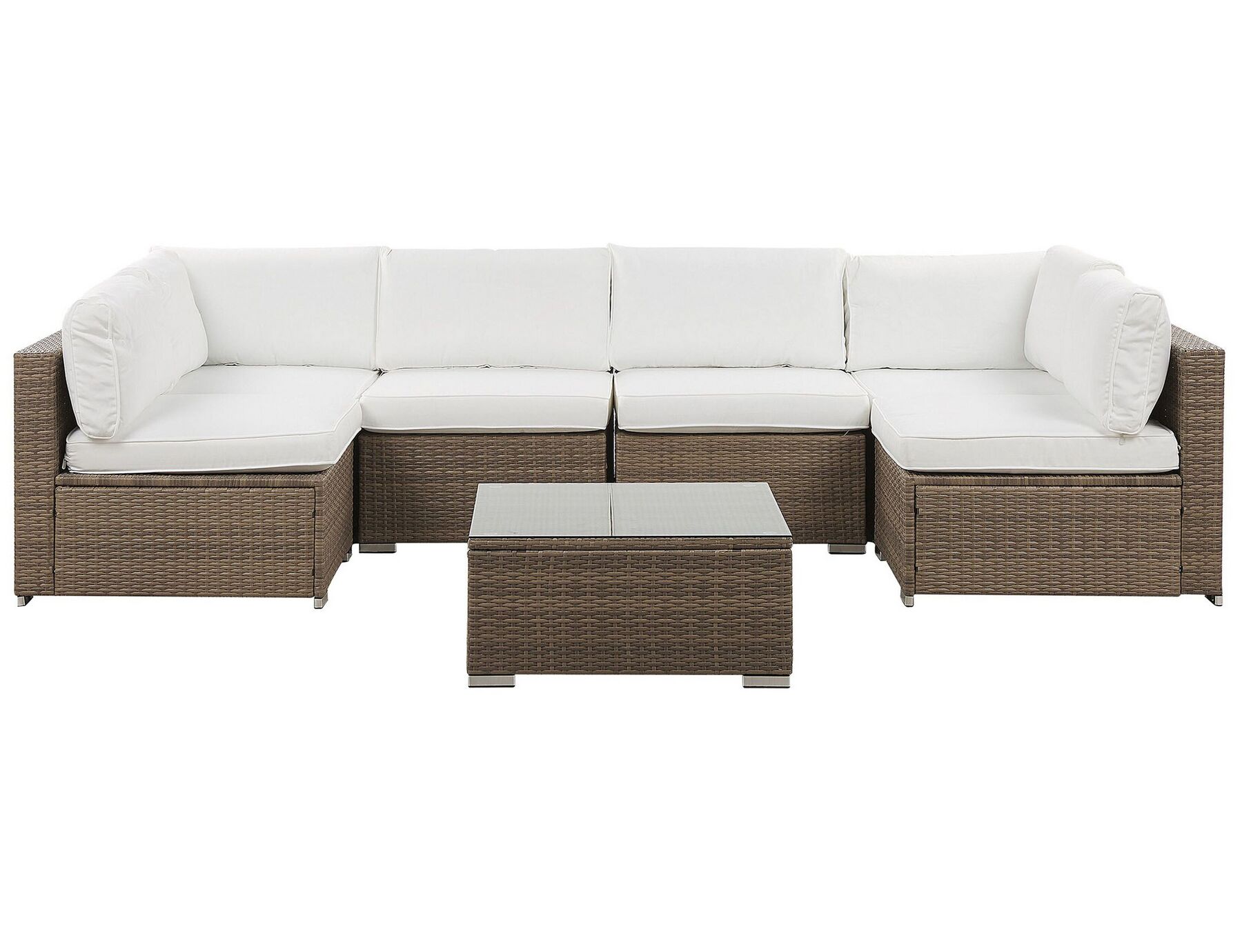 Garden Corner Sofa with Table 6 Seater BELVEDERE PE Rattan White