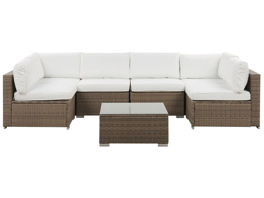 Garden Corner Sofa with Table 6 Seater BELVEDERE PE Rattan White