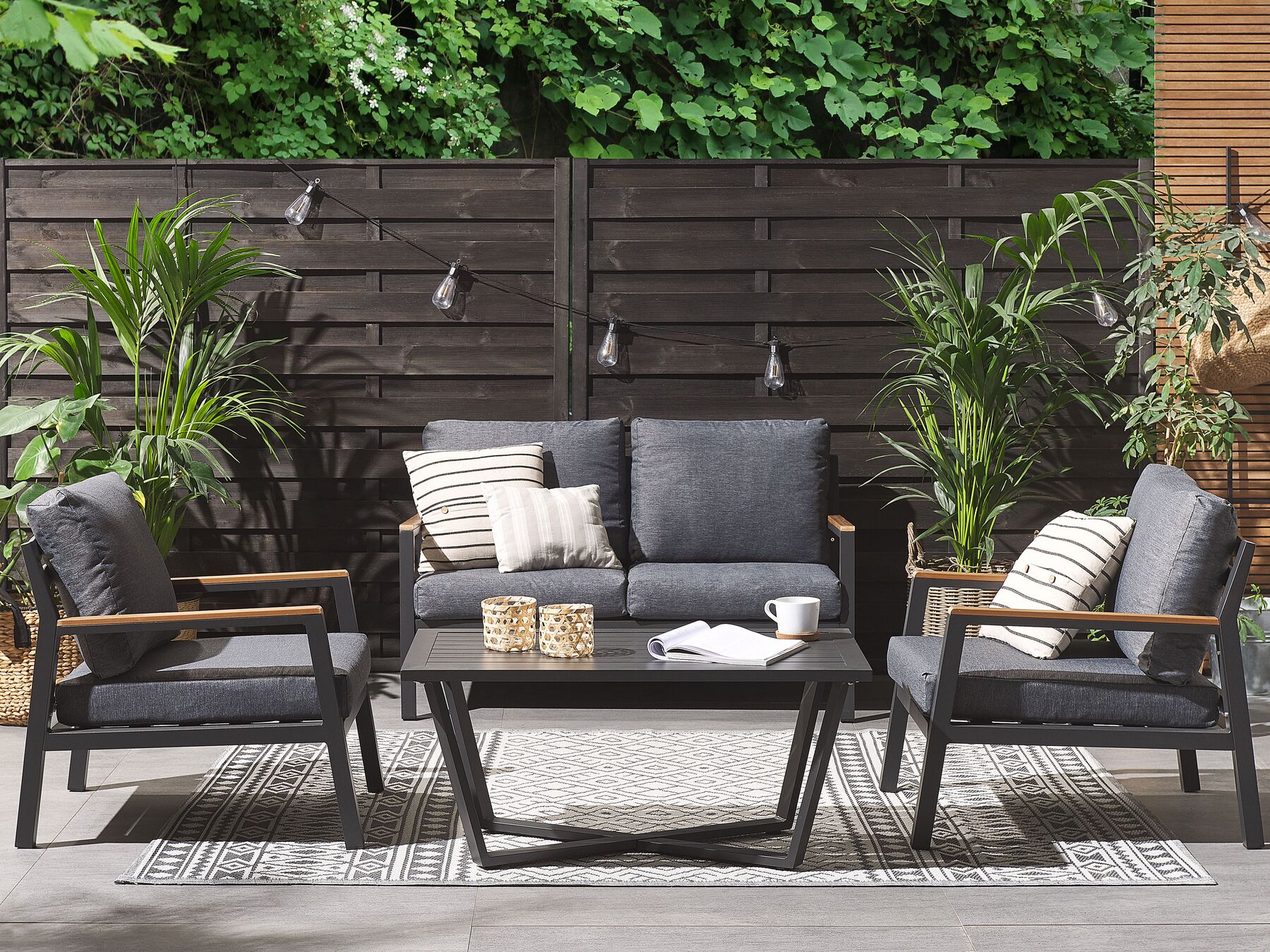 Garden Lounge Set with Table 4 Seater DELIA Metal Grey