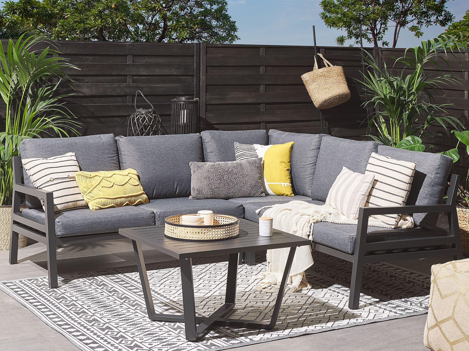 Garden Corner Sofa with Table 5 Seater VIZZINI Metal Grey