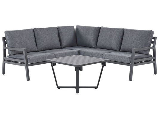 Garden Corner Sofa with Table 5 Seater VIZZINI Metal Grey