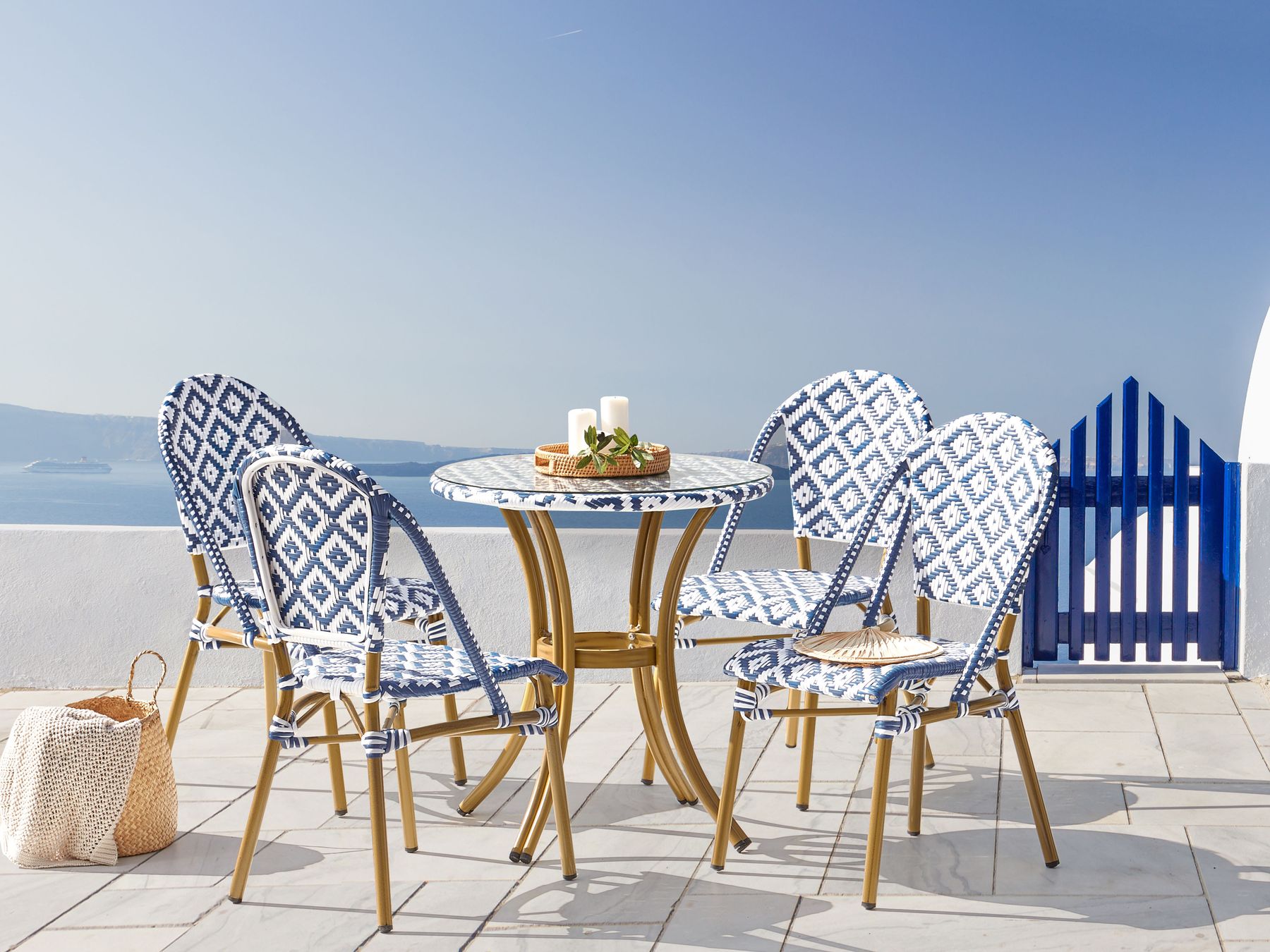 Garden Dining Set 4 Seater RIFREDDO PE Rattan Blue