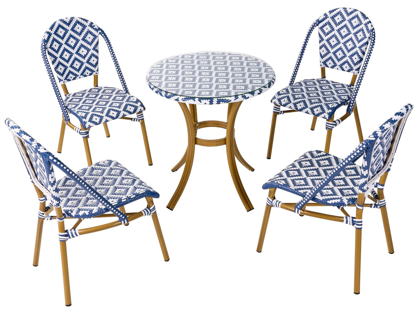 Garden Dining Set 4 Seater Rattan Blue