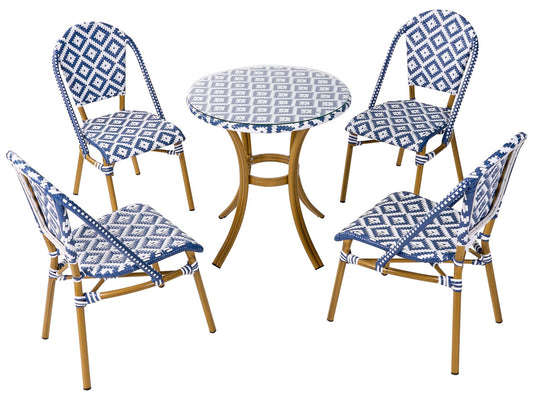 Garden Dining Set 4 Seater Rattan Blue