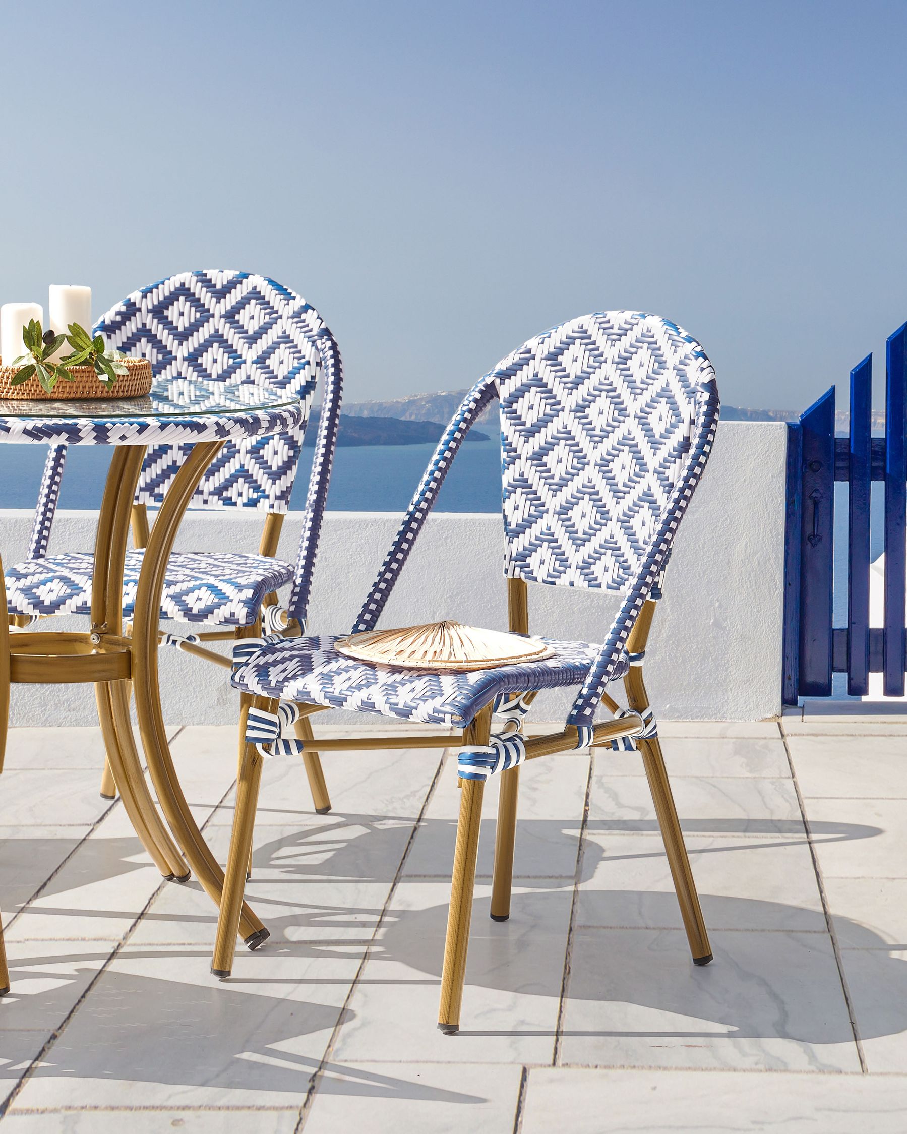 Garden Dining Set 4 Seater Rattan Blue