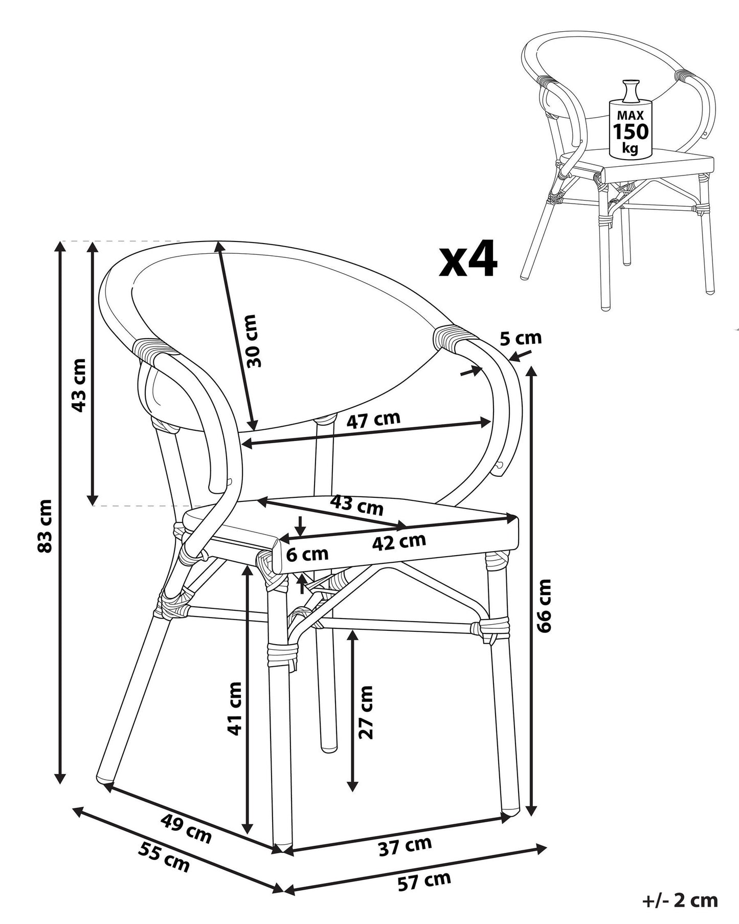 Set of 4 Garden Chairs CASPRI Metal Black