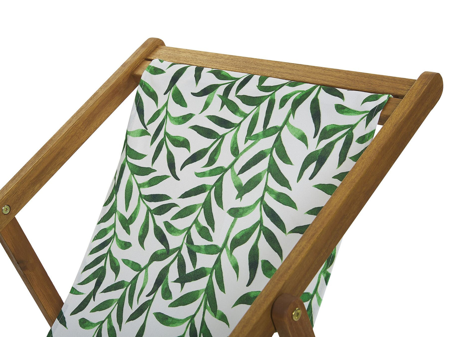 Set of 2 Acacia Folding Deck Chairs and 2 Replacement Fabrics Light Wood with Off-White / Leaf Pattern ANZIO