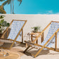 Set of 2 Acacia Folding Deck Chairs and 2 Replacement Fabrics Light Wood with Off-White / White and Blue Pattern ANZIO
