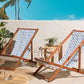Set of 2 Acacia Folding Deck Chairs and 2 Replacement Fabrics Dark Wood with Off-White / White and Blue Pattern ANZIO
