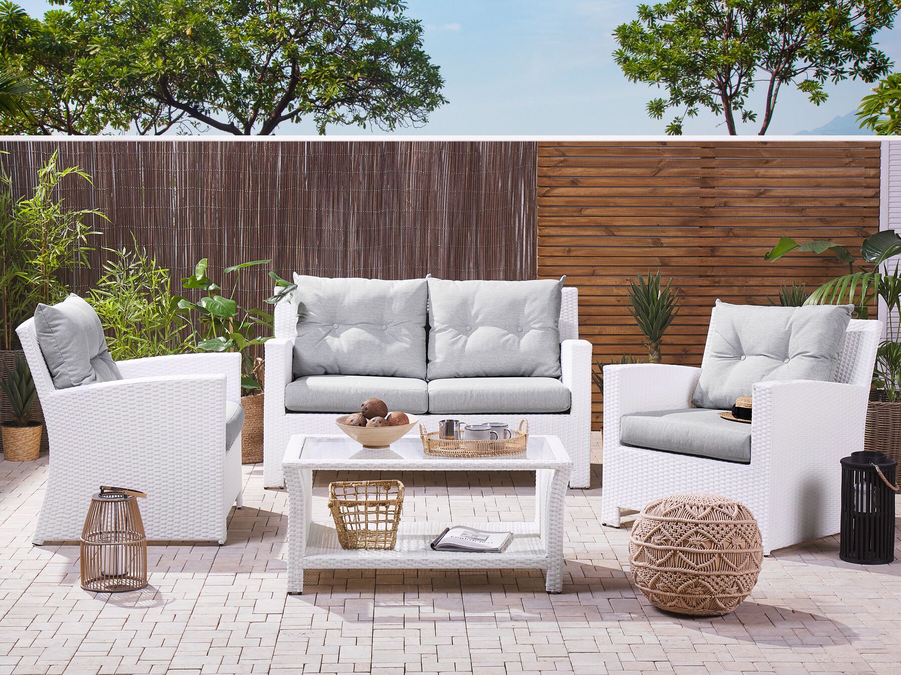 Garden Lounge Set with Table 4 Seater MARINO PE Rattan White