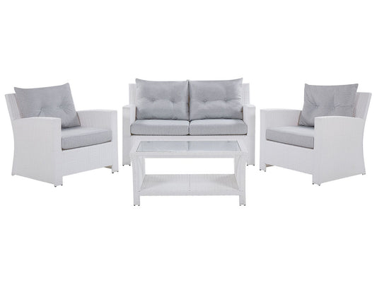 Garden Lounge Set with Table 4 Seater MARINO PE Rattan White