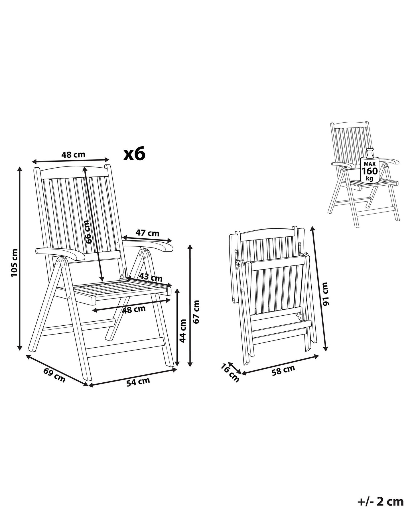 Set of 6 Garden Chairs JAVA Acacia Wood Light Brown