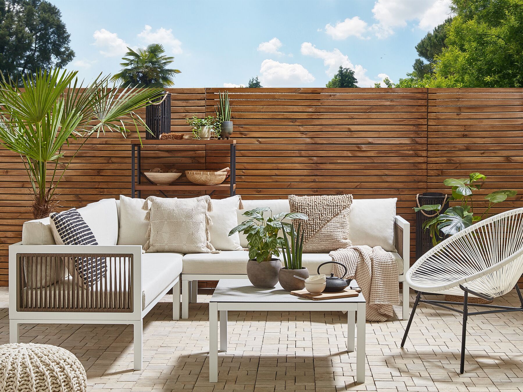 Garden Corner Sofa with Table 4 Seater BORELLO Left Hand Metal Beige