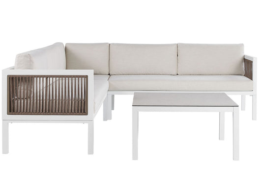 Garden Corner Sofa with Table 4 Seater BORELLO Left Hand Metal Beige
