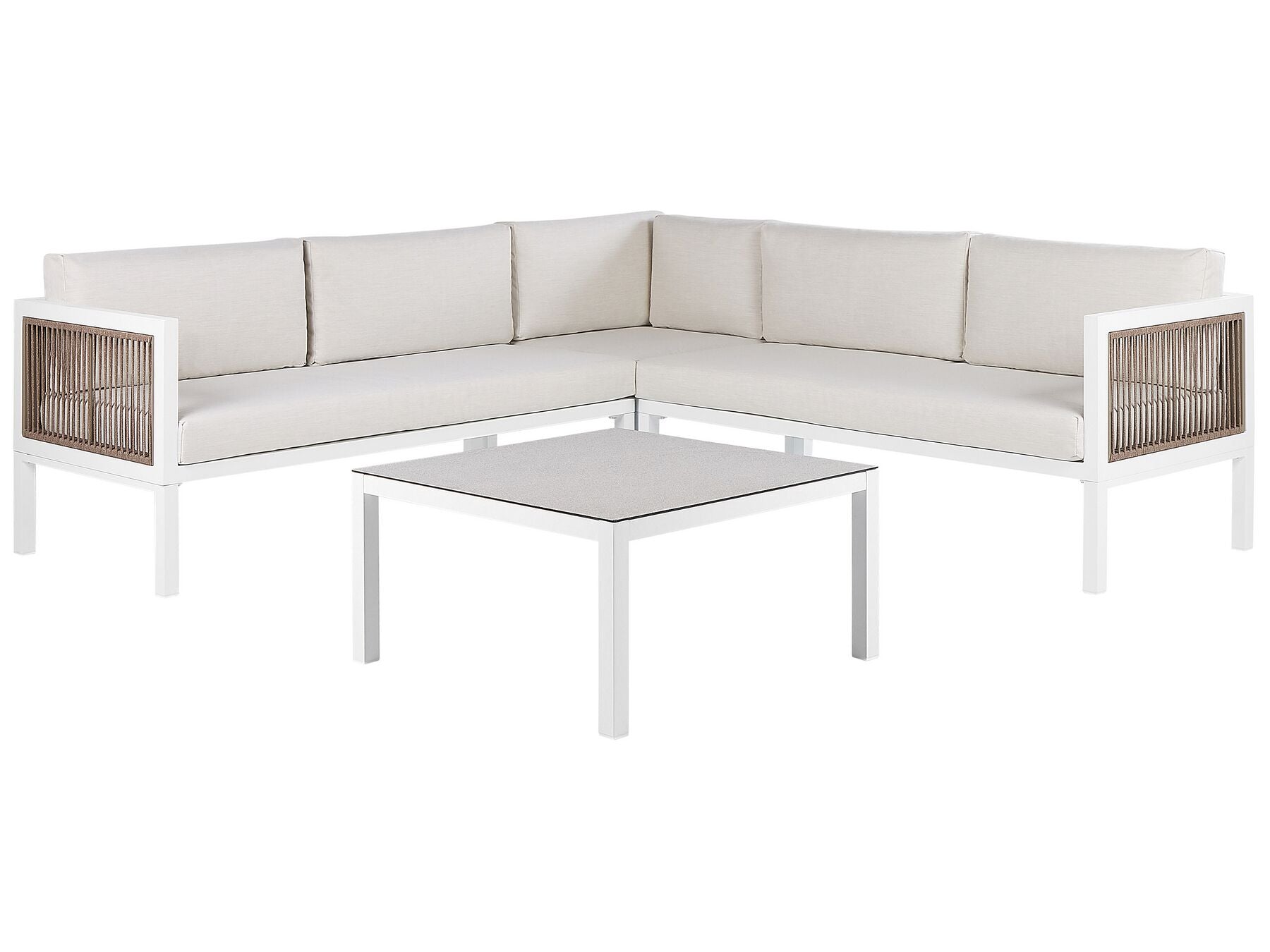 Garden Corner Sofa with Table 4 Seater BORELLO Left Hand Metal Beige