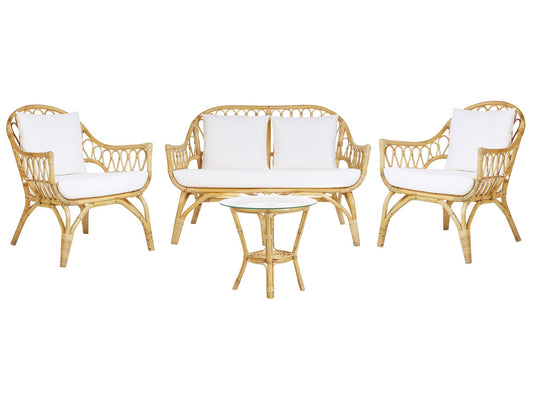 Garden Lounge Set with Table 4 Seater SIBARI Rattan Natural