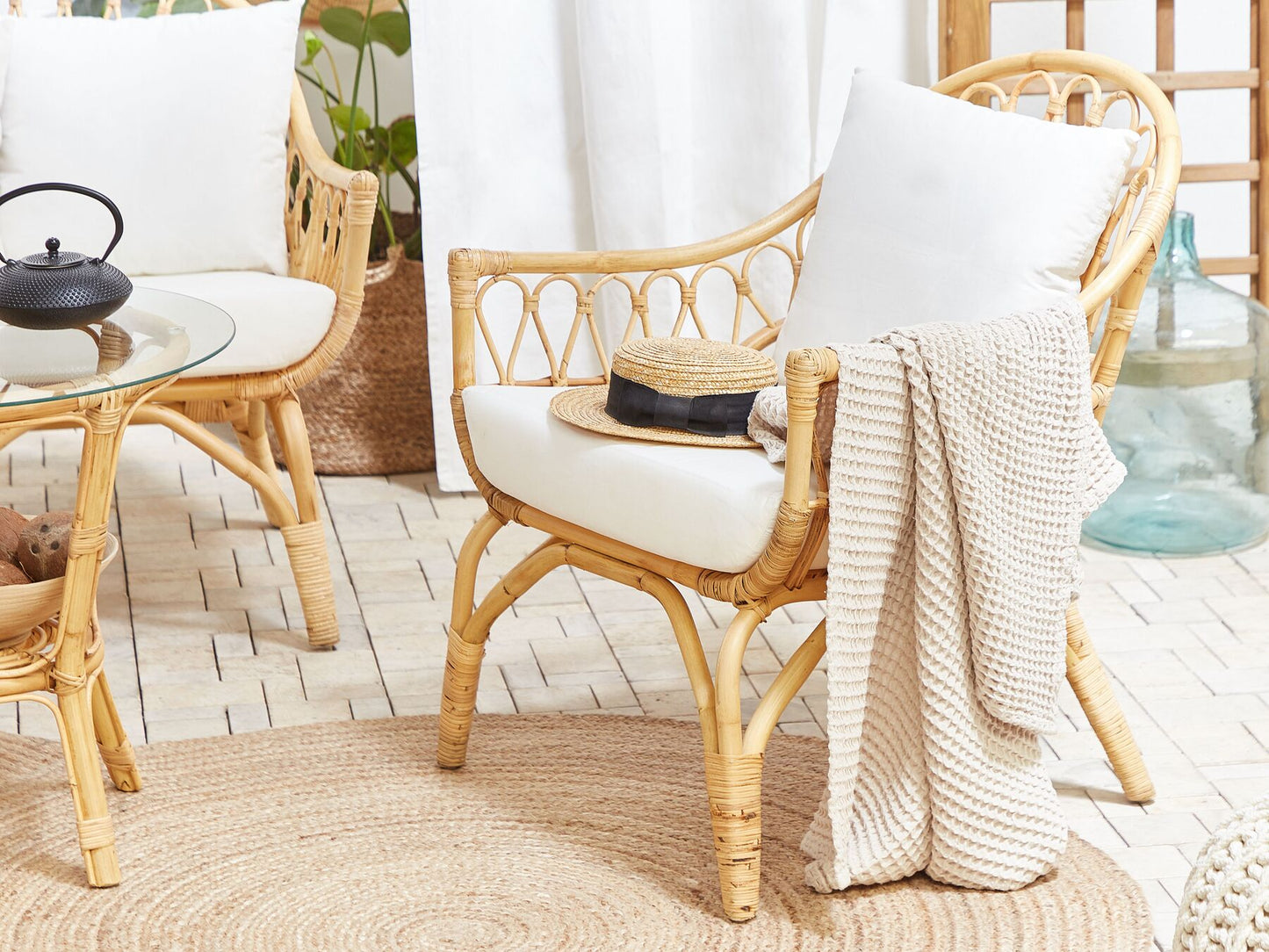 Garden Lounge Set with Table 4 Seater SIBARI Rattan Natural