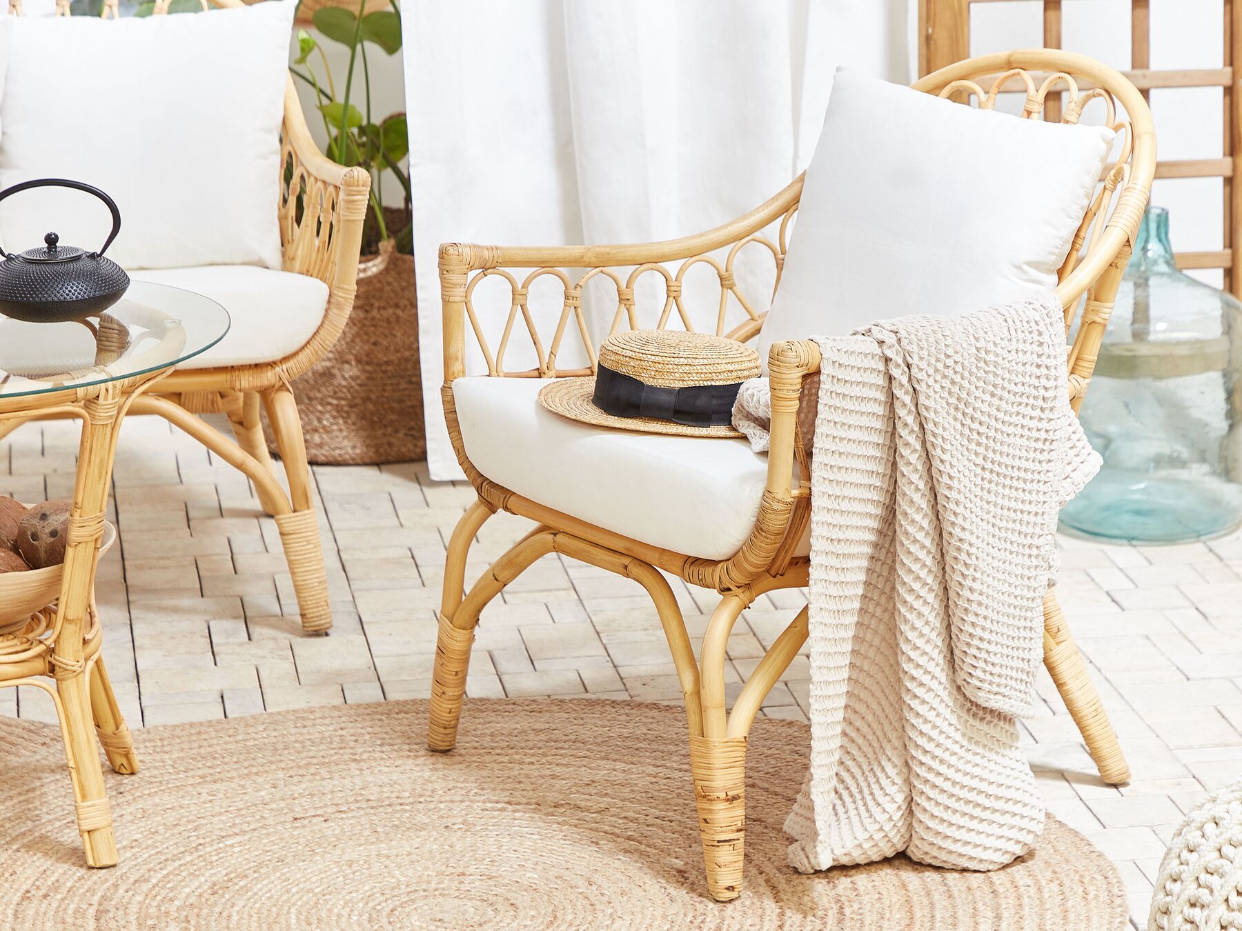 Garden Lounge Set with Table 4 Seater SIBARI Rattan Natural