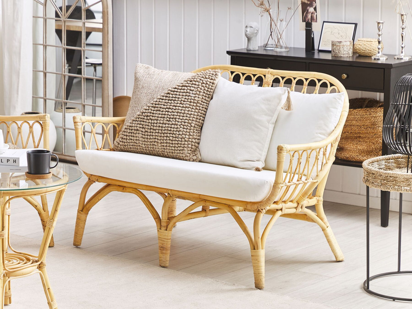 Garden Lounge Set with Table 4 Seater SIBARI Rattan Natural