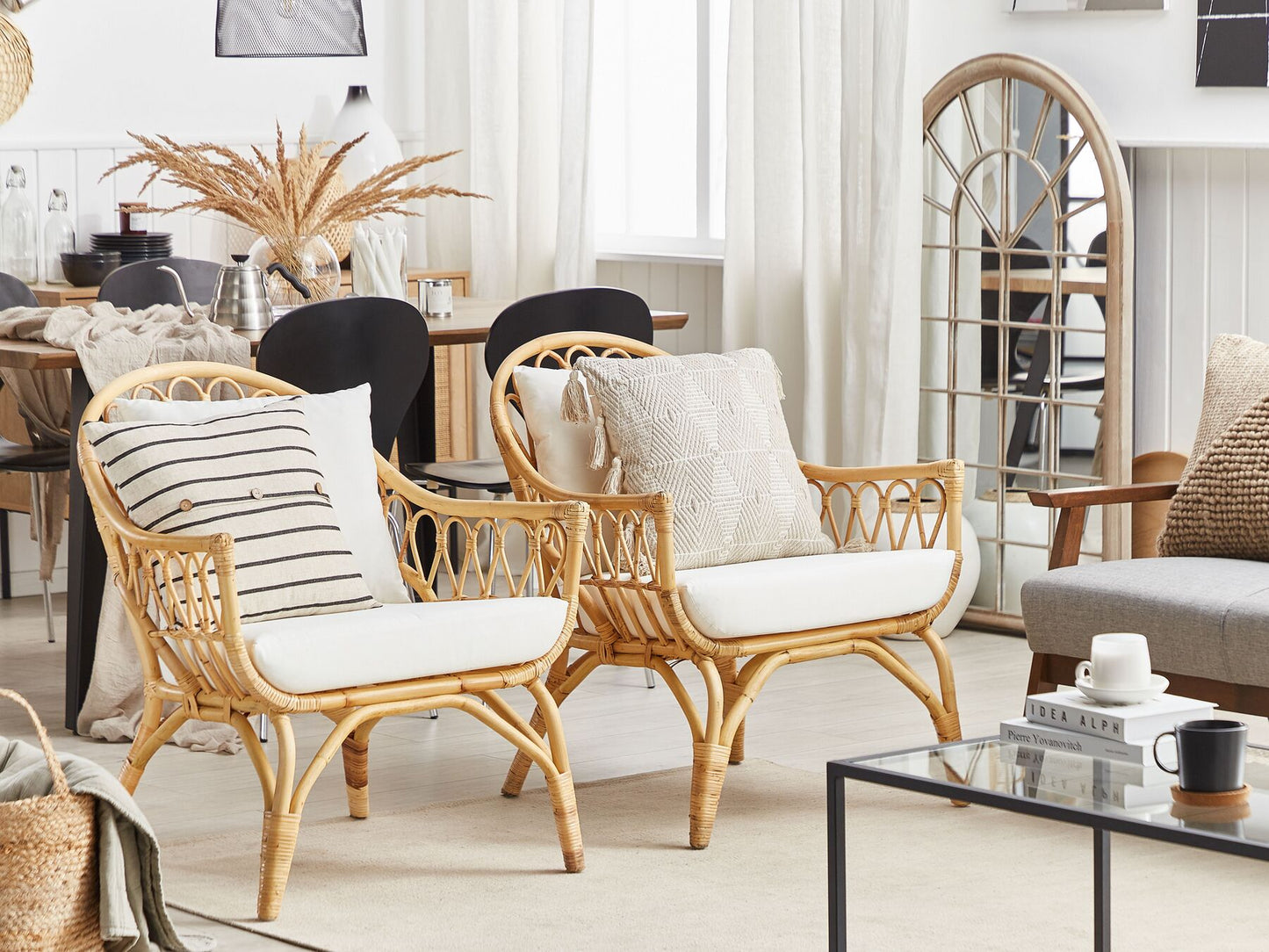 Garden Lounge Set with Table 4 Seater SIBARI Rattan Natural