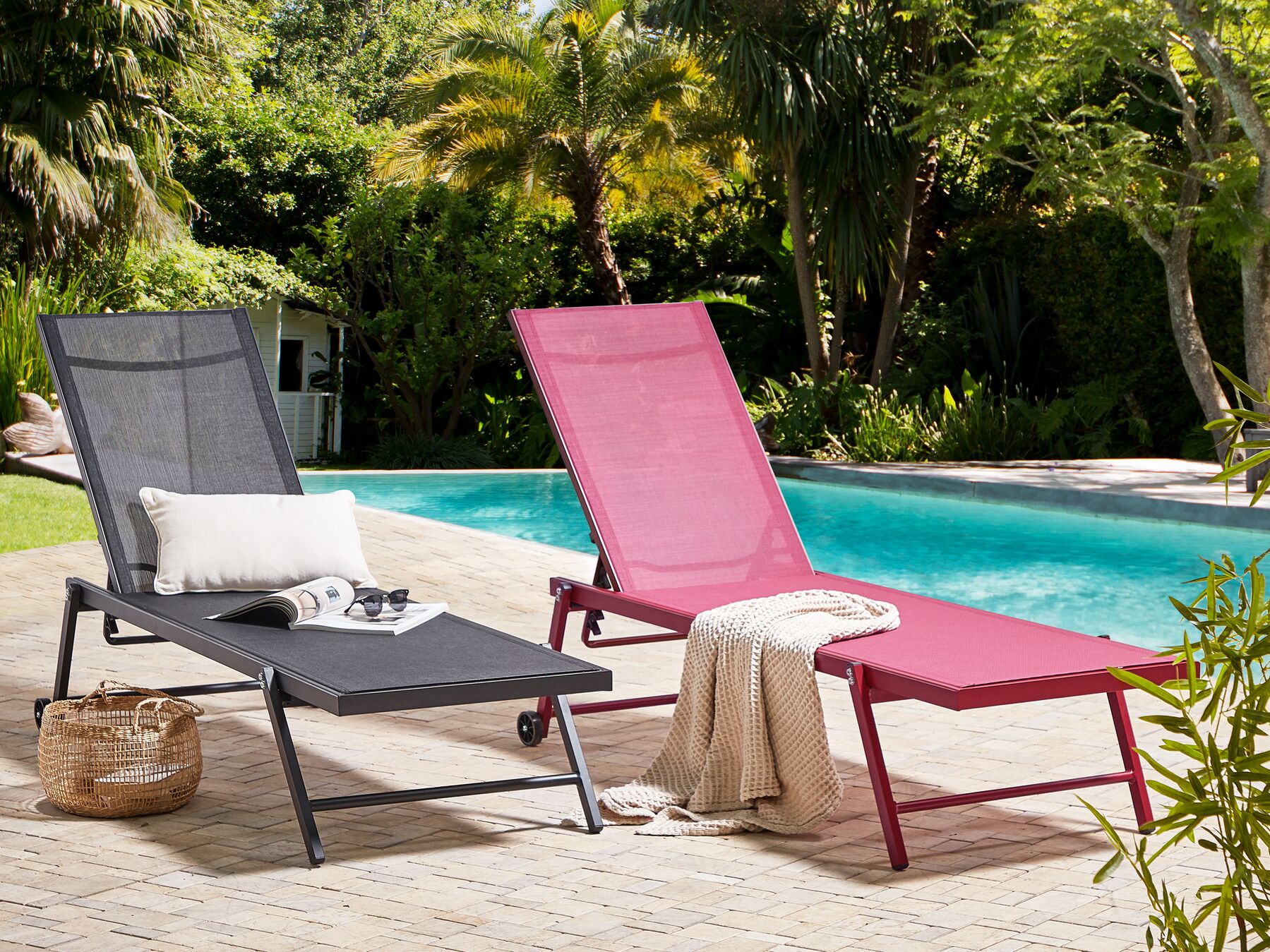 Aluminium Reclining Sun Lounger Burgundy PORTOFINO
