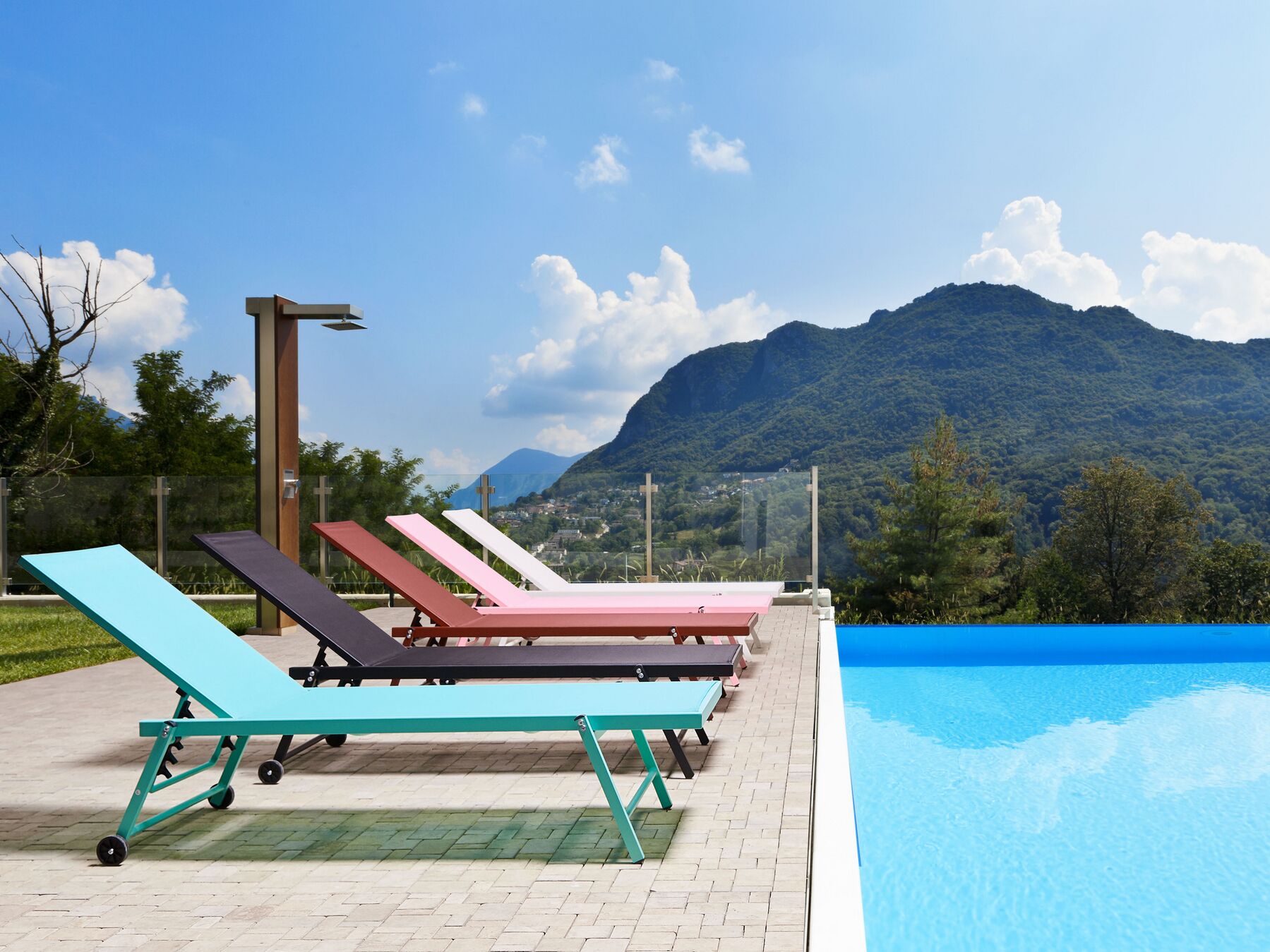 Aluminium Reclining Sun Lounger Turquois PORTOFINO