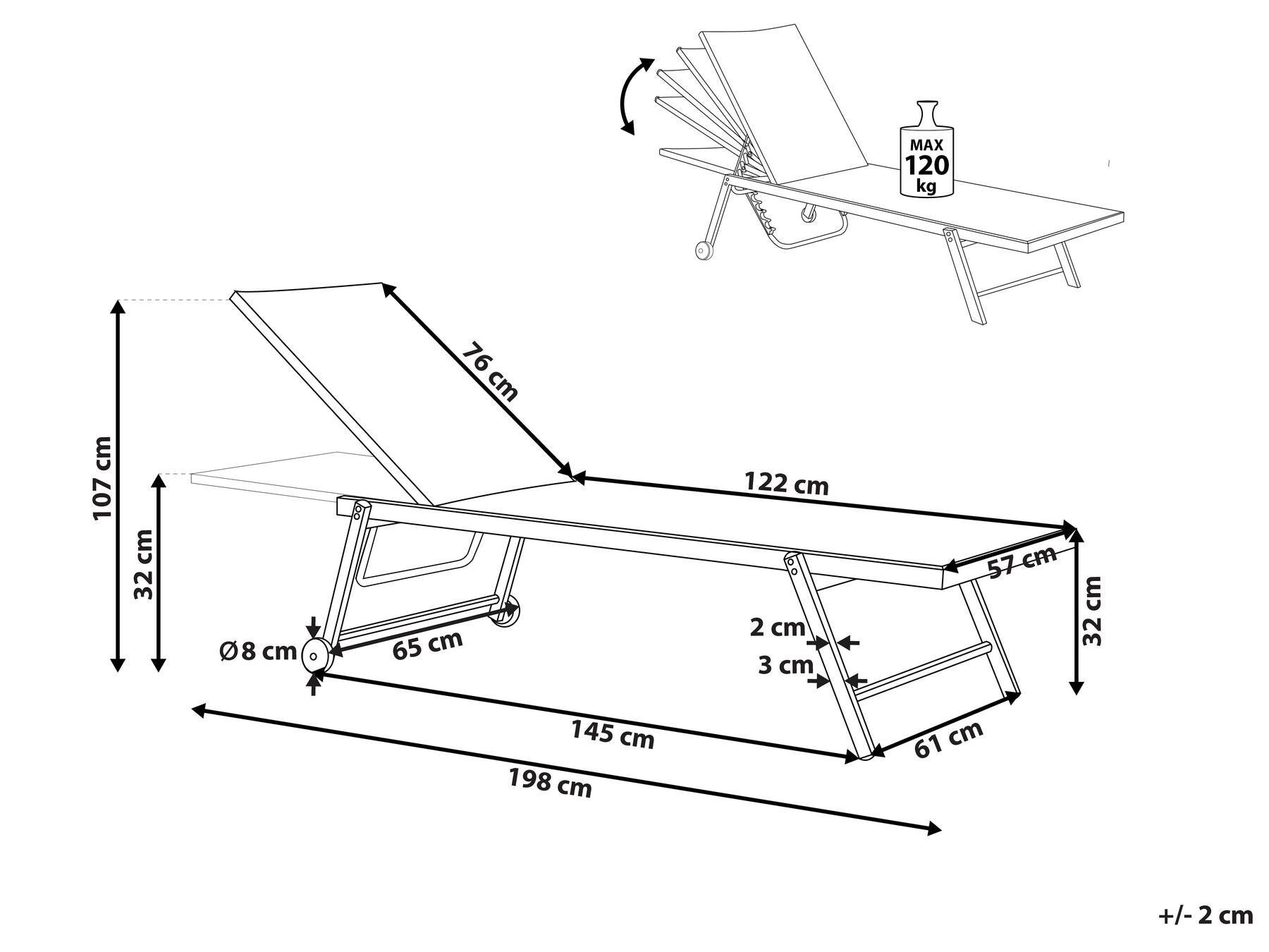 Aluminium Reclining Sun Lounger Burgundy PORTOFINO