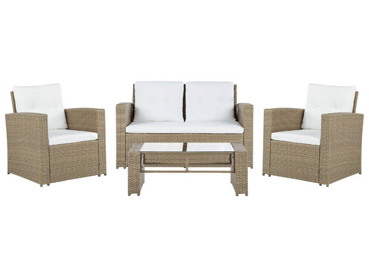 Garden Lounge Set with Table 4 Seater LUCA PE Rattan Light Brown