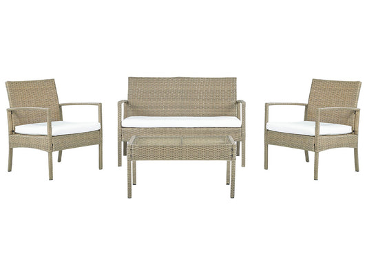 Garden Lounge Set with Table 4 Seater MARSALA PE Rattan Light Brown