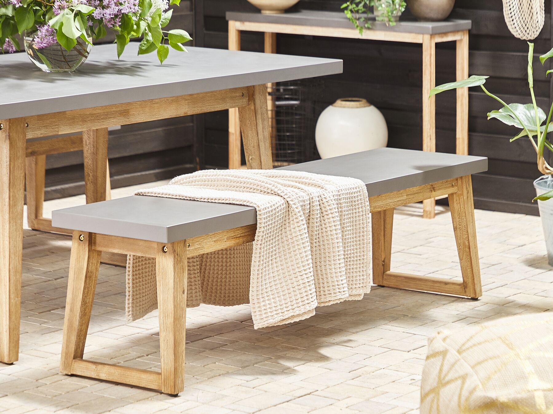 Garden Dining Set with Benches 6 Seater ORIA Concrete Grey